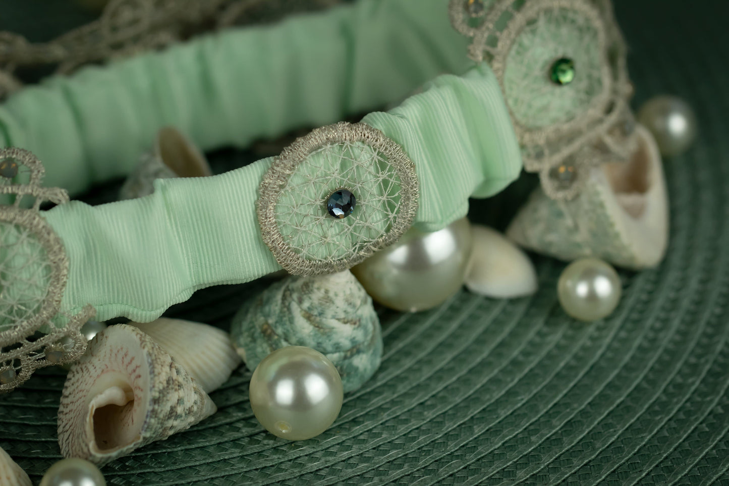 August inspired green wedding garter