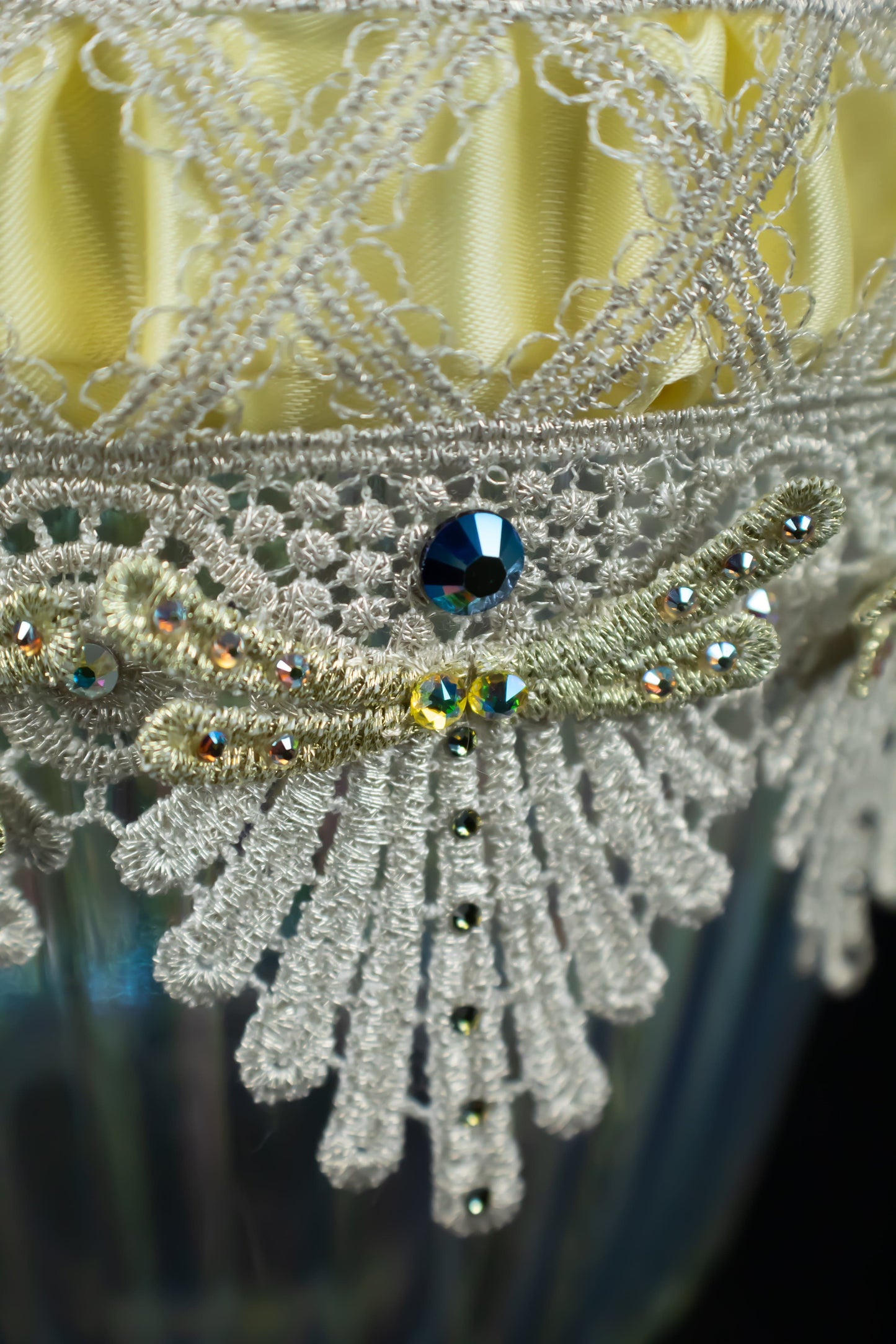 Yellow and blue dragonfly wedding garter